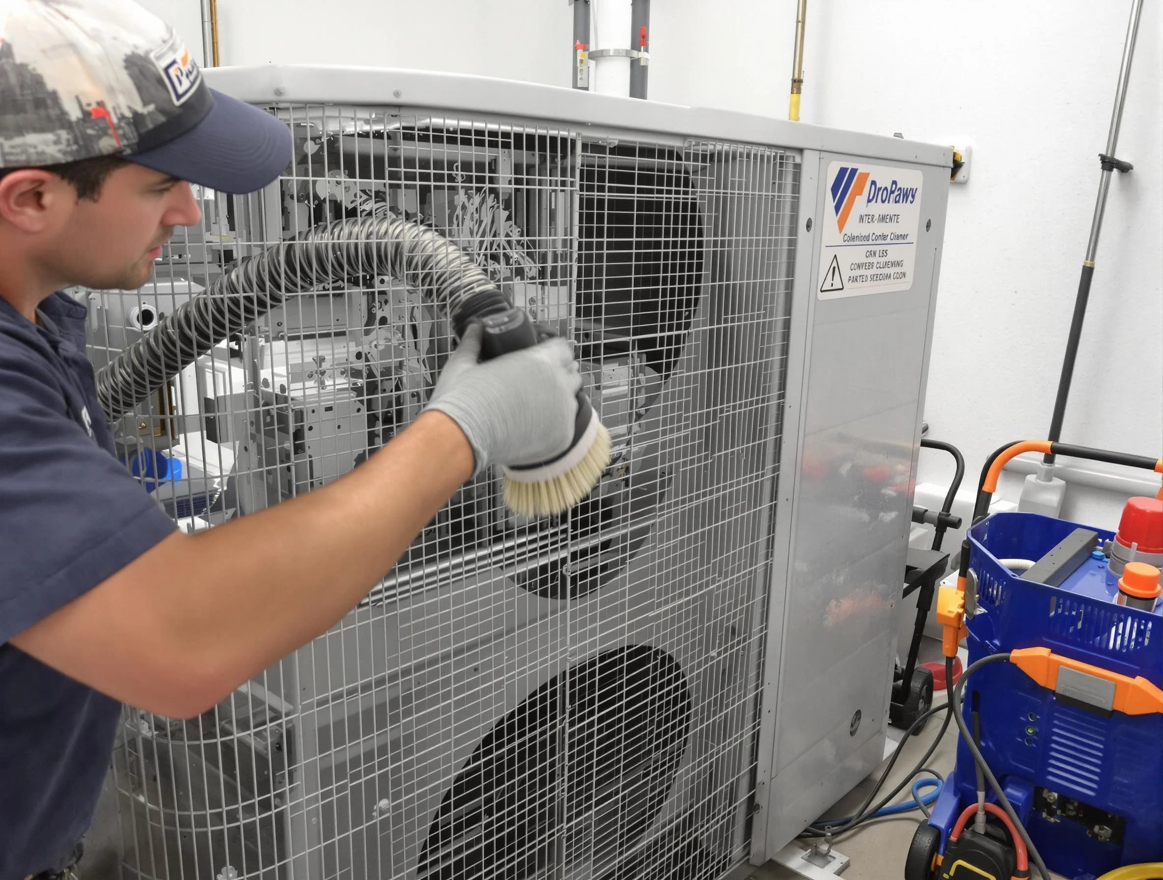 Evergreen Air Duct Cleaning specialist performing precision AC coil cleaning for improved system performance in Evergreen