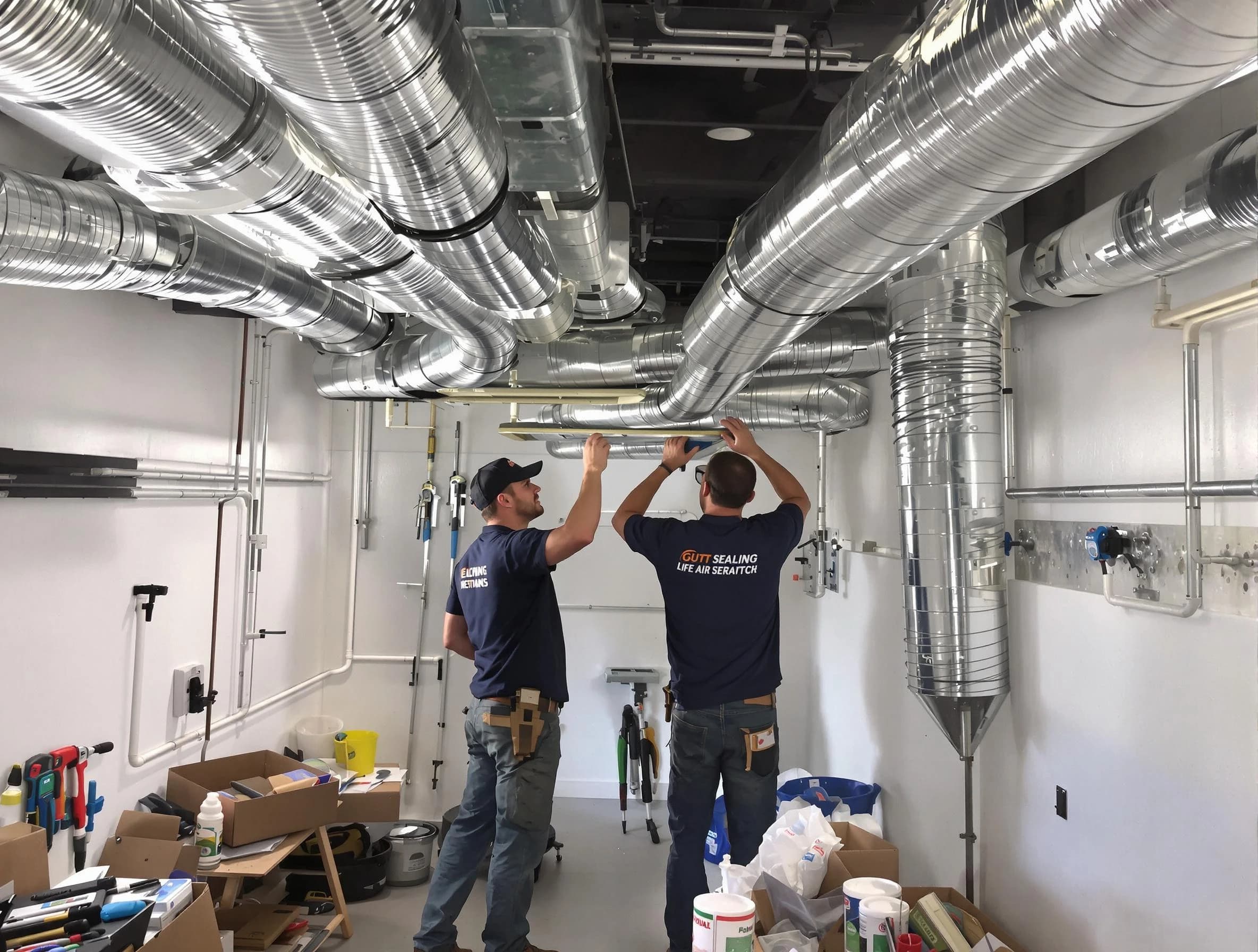 Evergreen Air Duct Cleaning technician applying professional duct sealing solutions in Evergreen