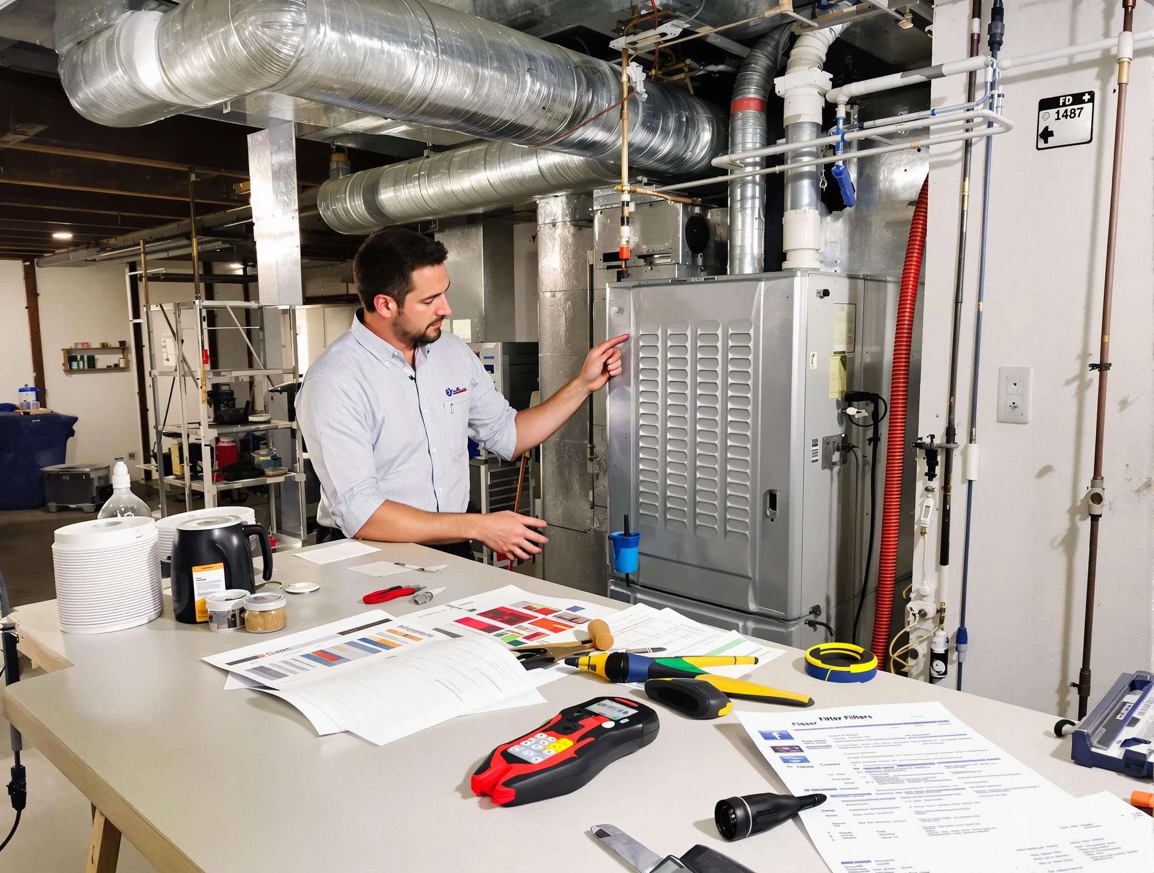 Evergreen Air Duct Cleaning inspector conducting detailed filter system evaluation using professional diagnostic tools in Evergreen