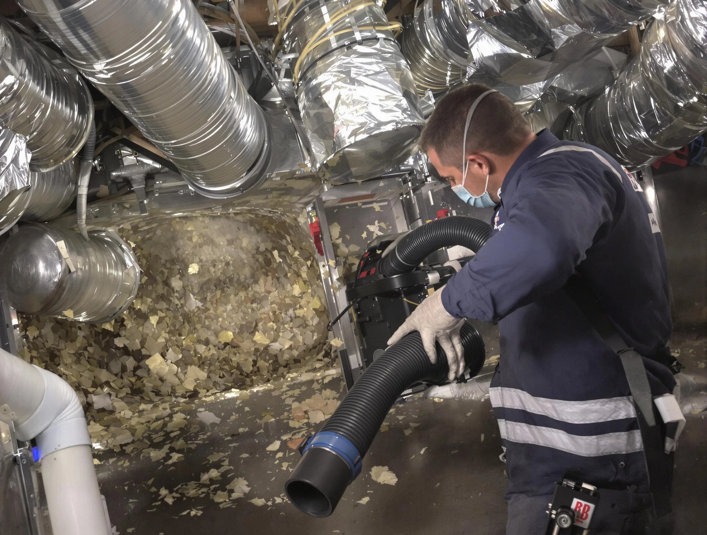 Evergreen Air Duct Cleaning specialist operating negative pressure cleaning equipment for thorough duct maintenance in Evergreen