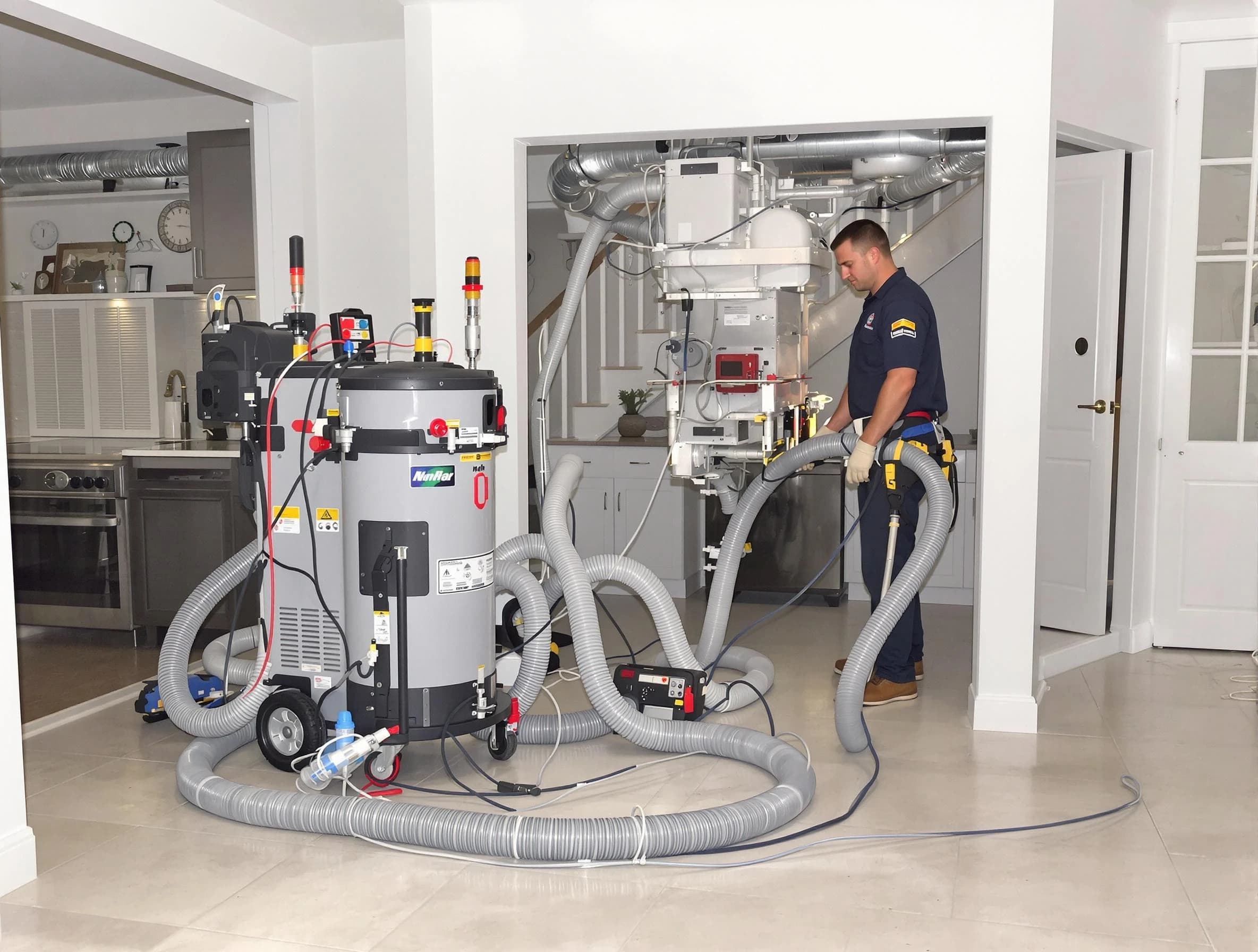 Evergreen Air Duct Cleaning technician operating negative pressure cleaning equipment for thorough duct maintenance in Evergreen