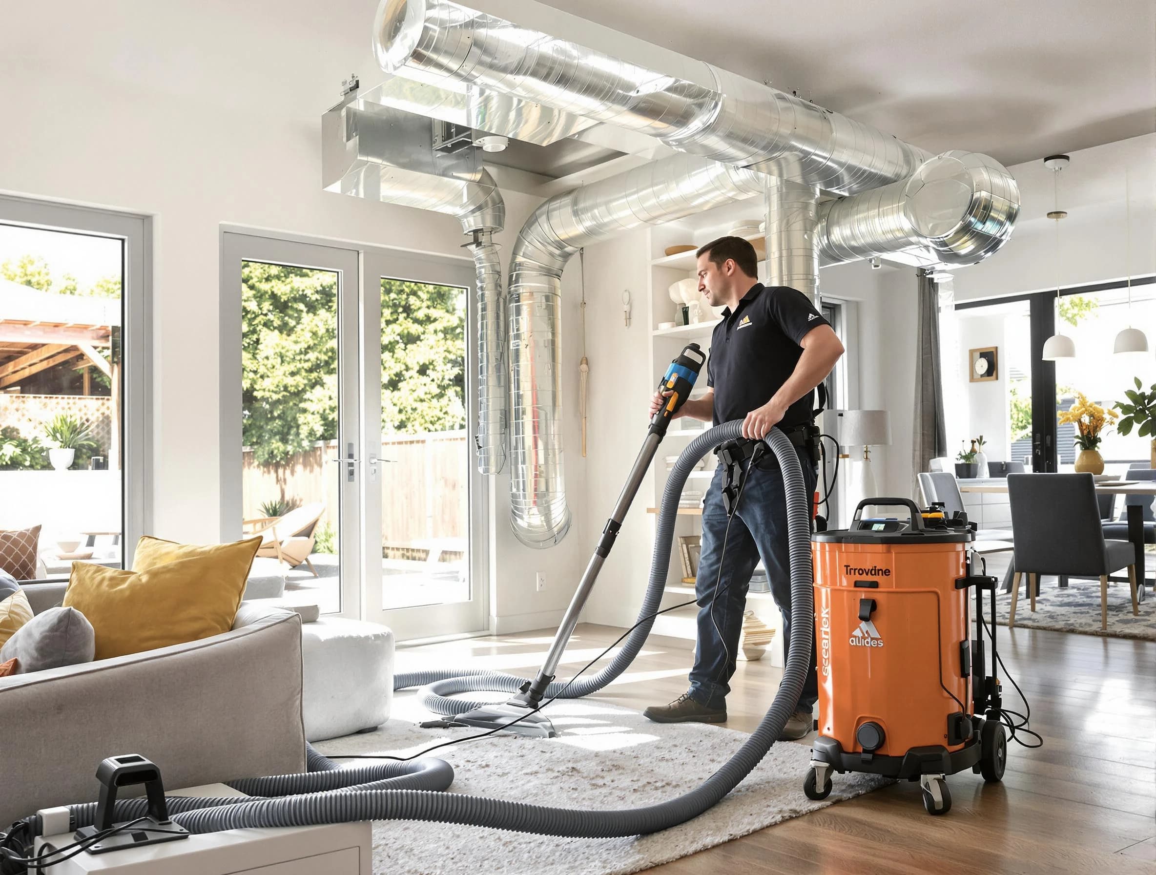 Evergreen Air Duct Cleaning specialist performing thorough residential duct cleaning using advanced equipment in Evergreen