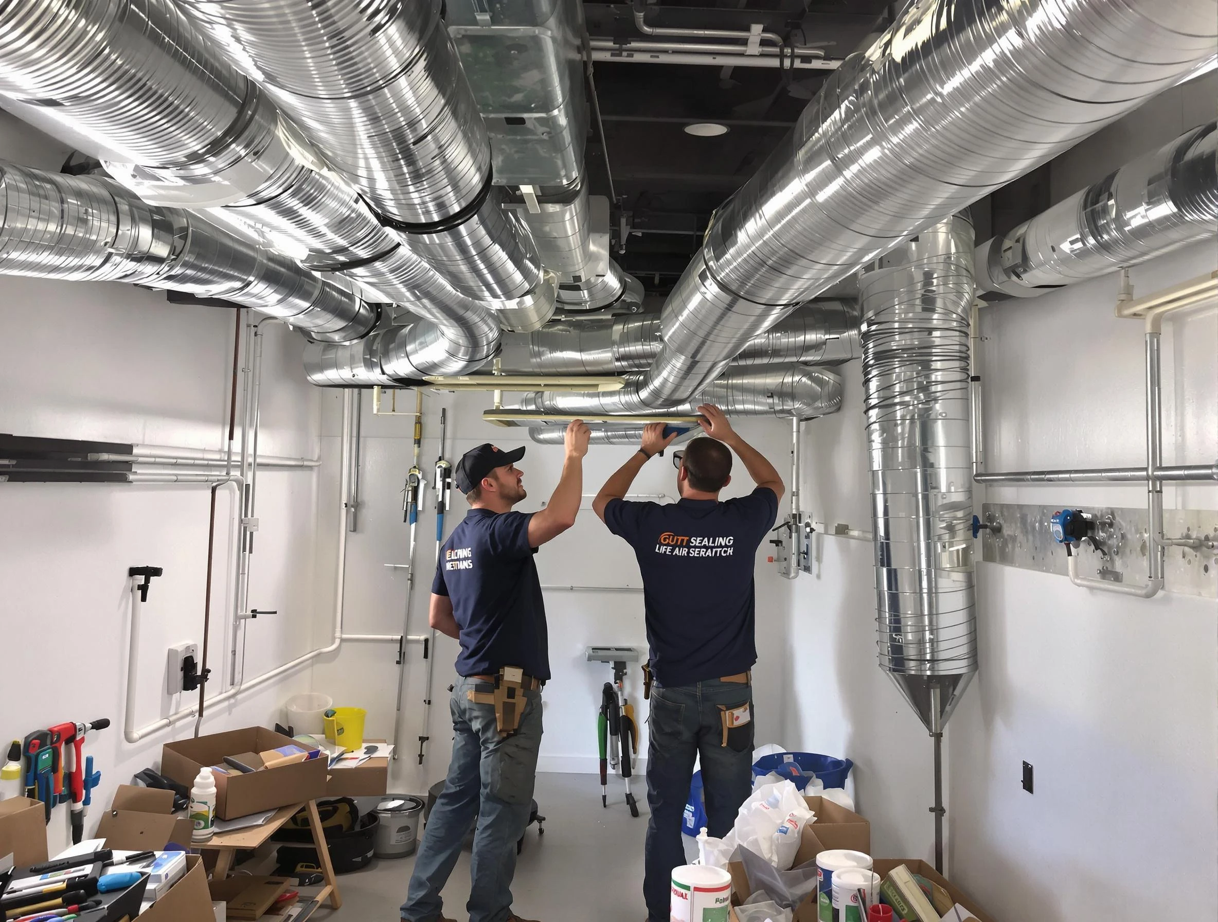 Evergreen Air Duct Cleaning technician applying professional duct sealing solutions in Evergreen